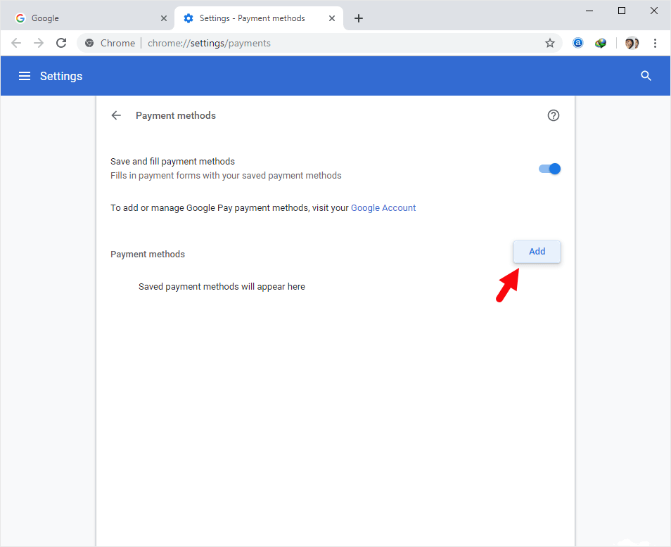 Chrome Add Payment