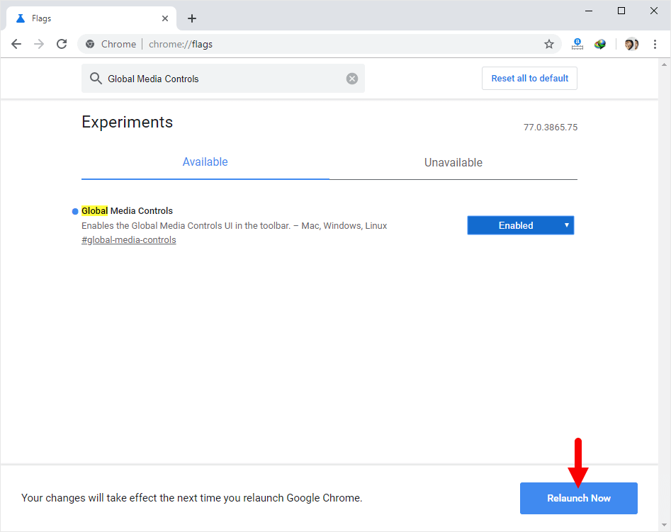 Chrome Flags Global Media Control Enabled launch