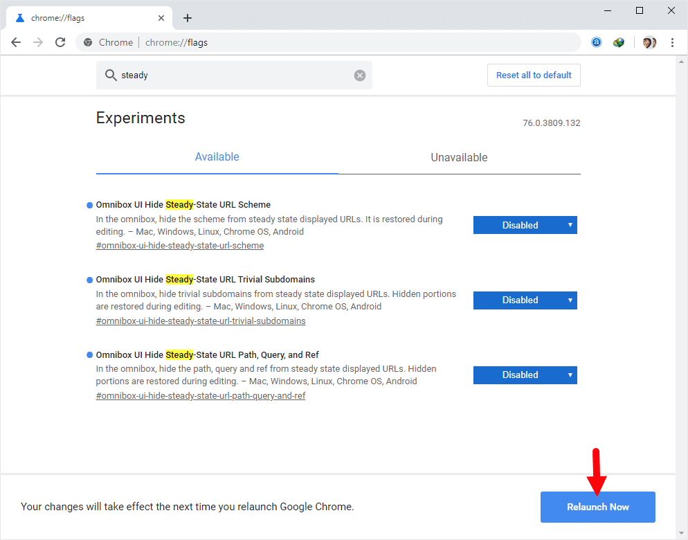 Chrome Flags Steady Disabled