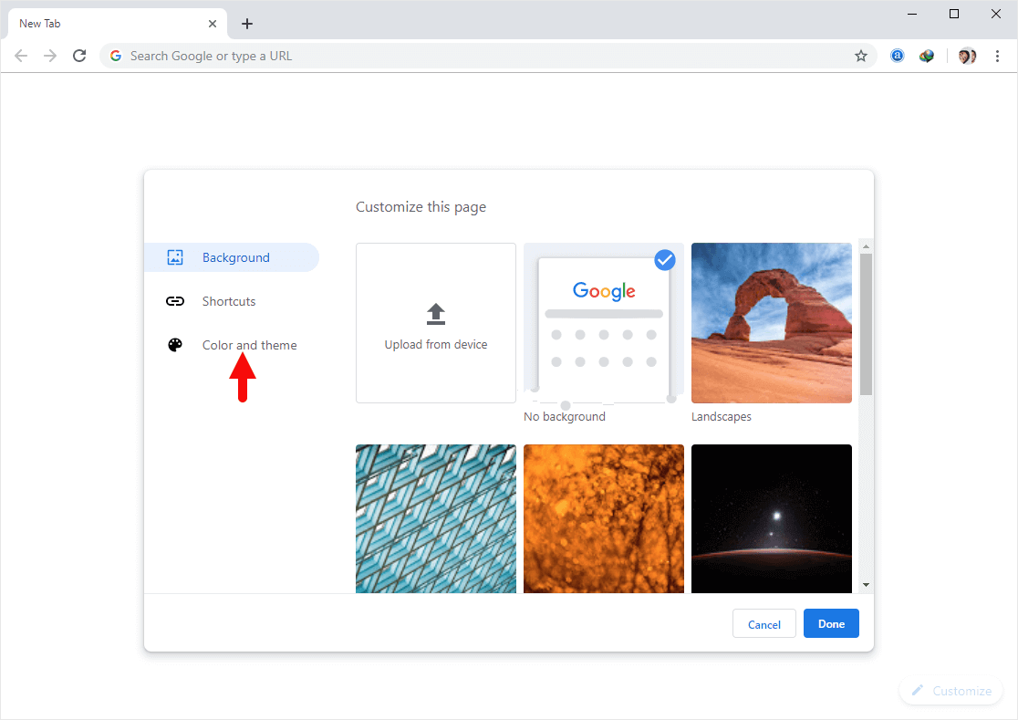 Chrome Tab Customize Select Color Theme