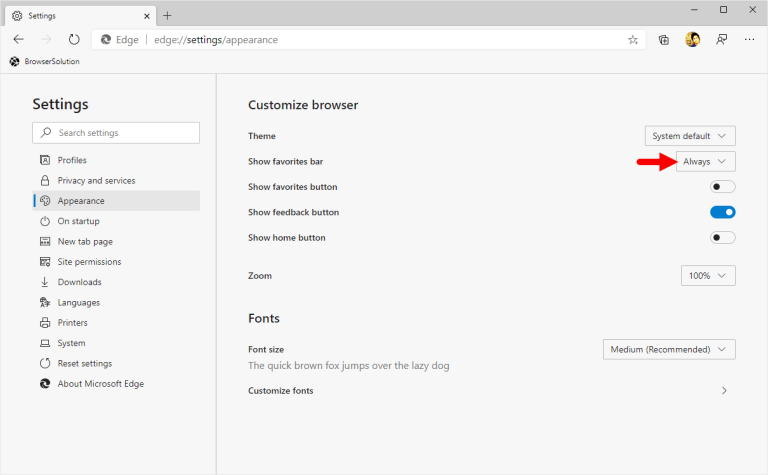 How To Enable Or Disable Favorites Bar On Edge Browser