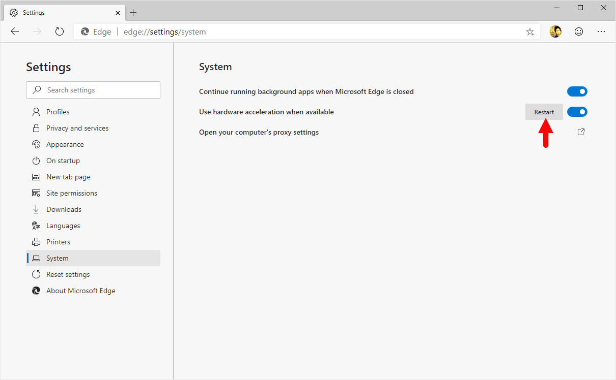 edge hardware acceleration enable restart