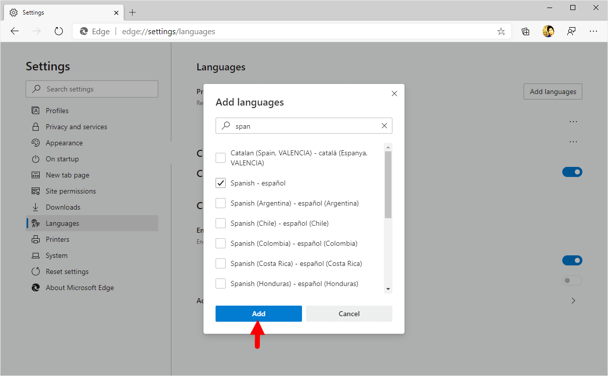 edge language select