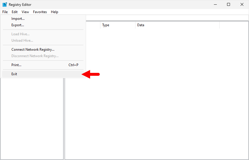 exit registry editor