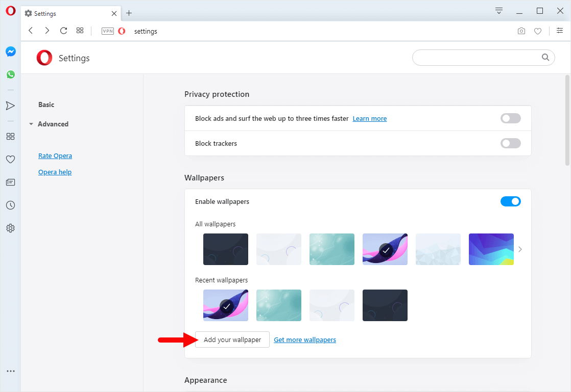 opera add wallpaper