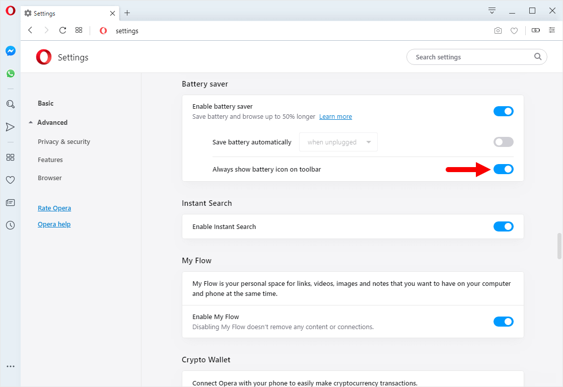 opera battery icon disable