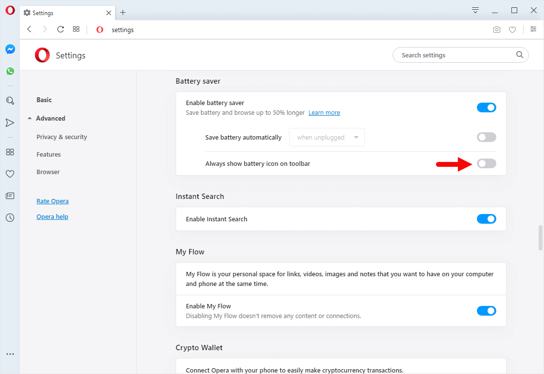 opera battery icon enable