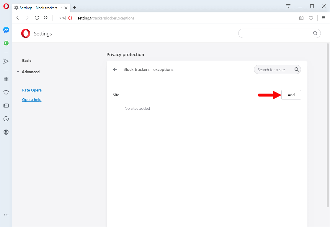 opera block trackers exceptions add