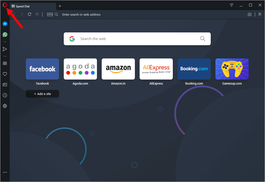 opera dark menu