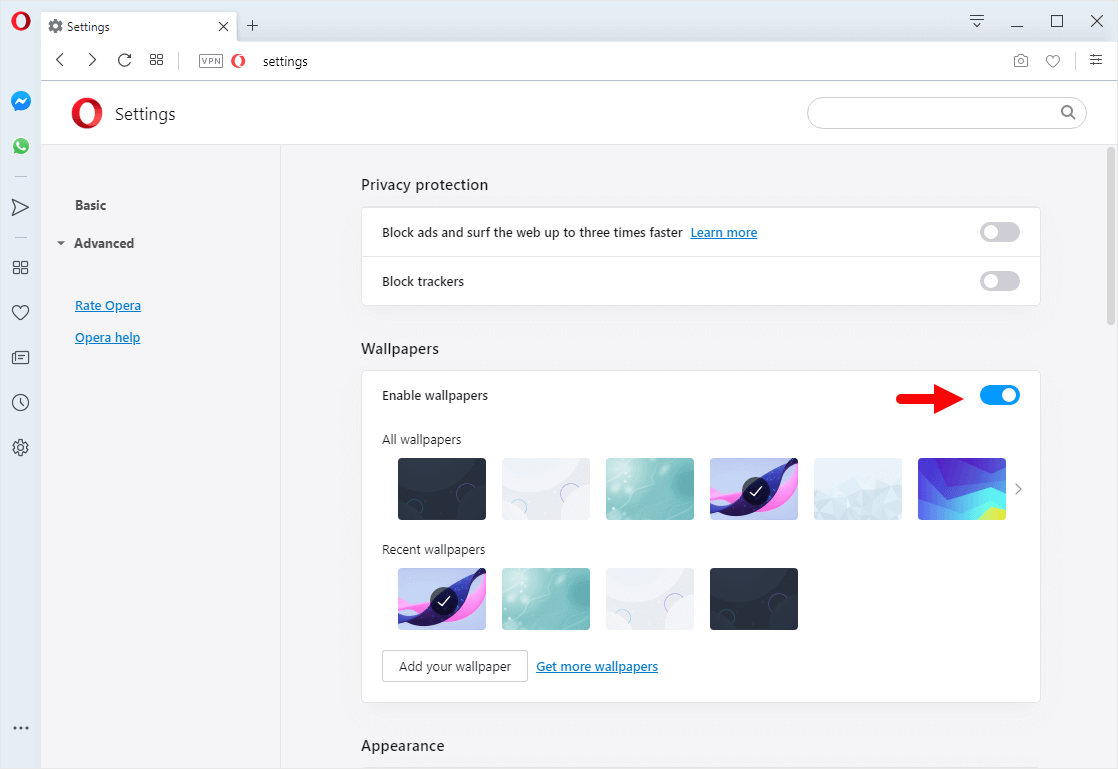 opera disable wallpaper