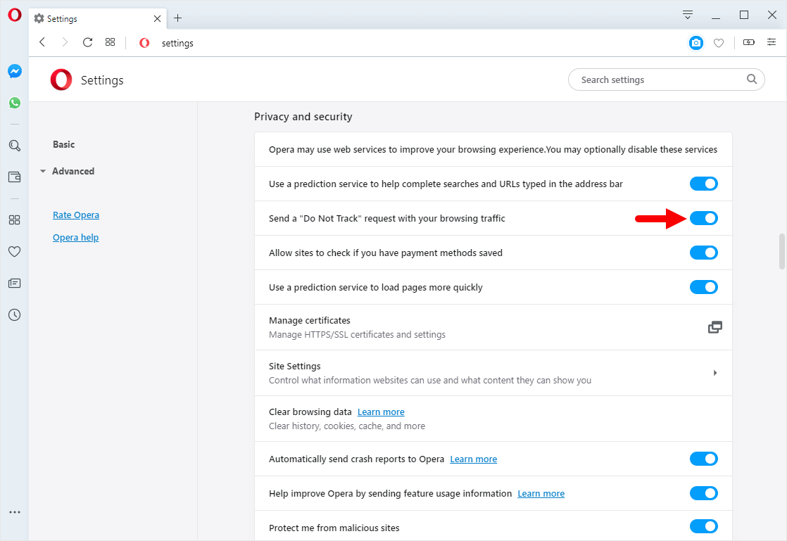 opera do not track disable