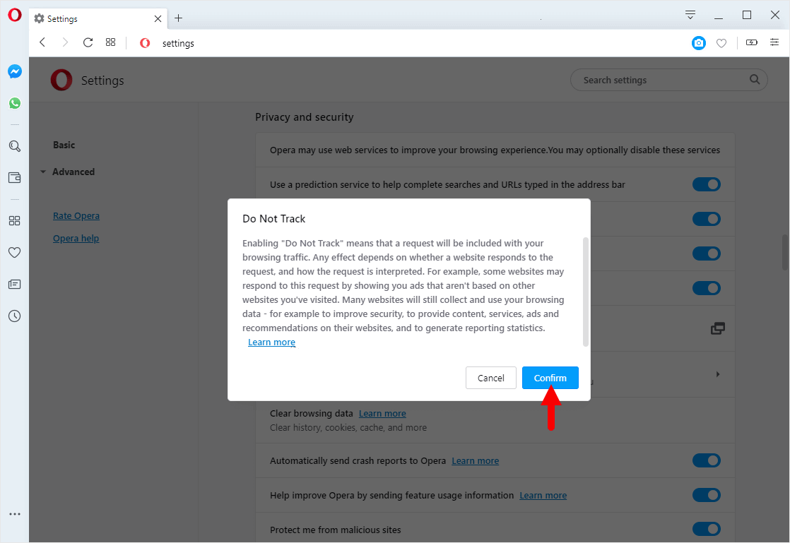 opera do not track enable confirm