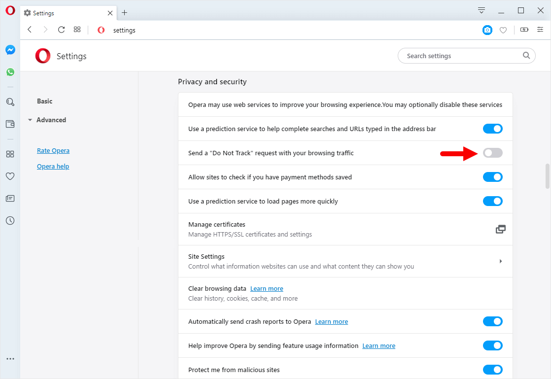 opera do not track enable