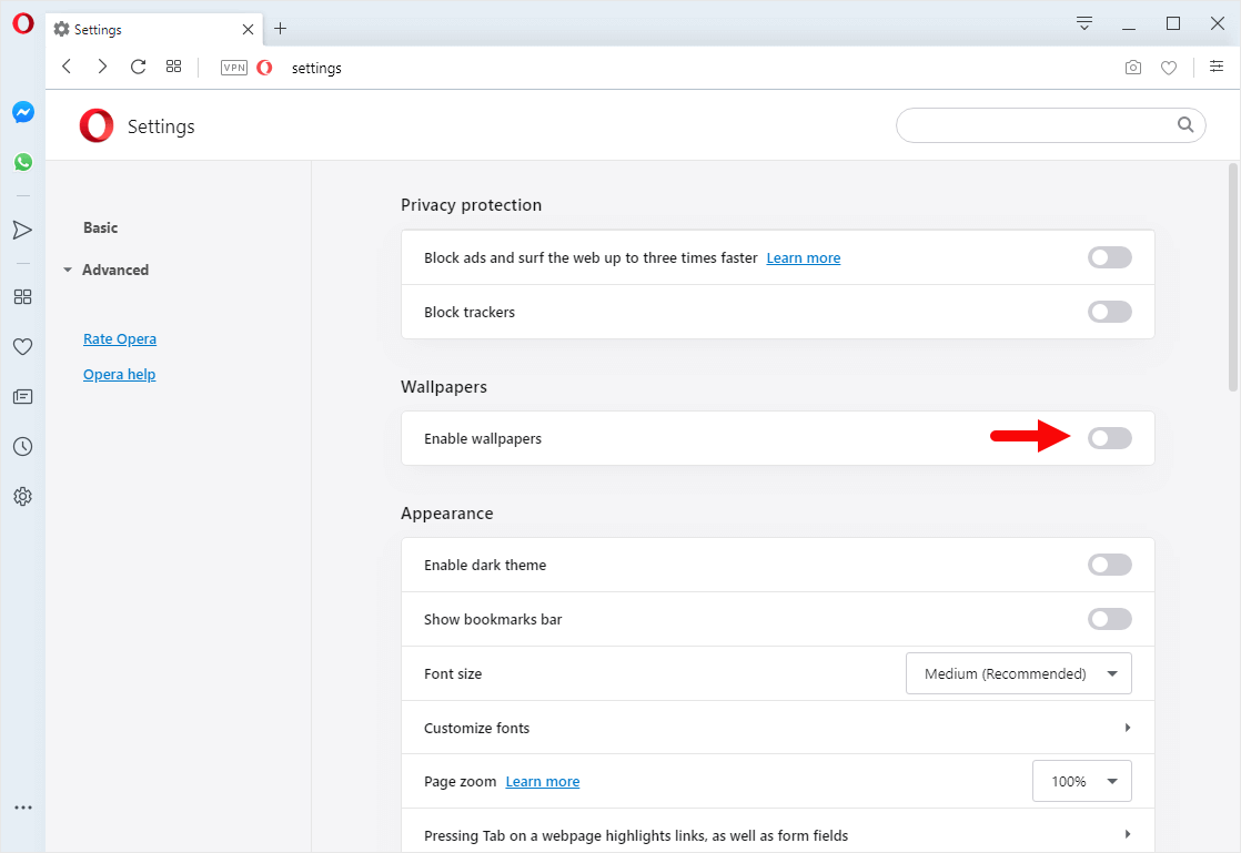 opera enable wallpapers