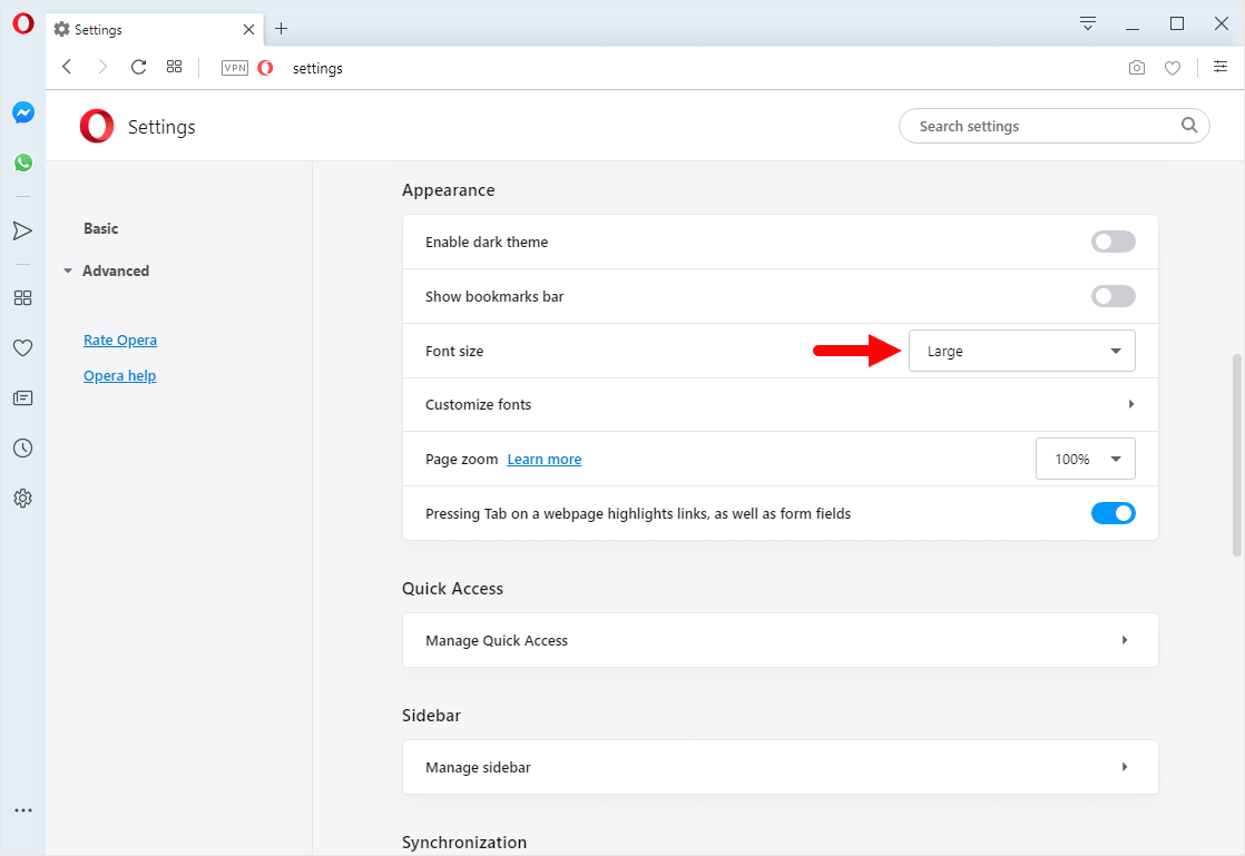 opera font size large