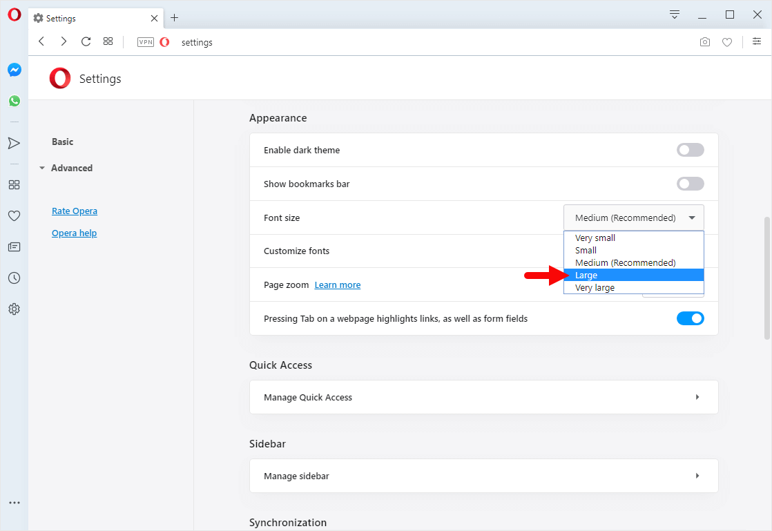 opera large font size