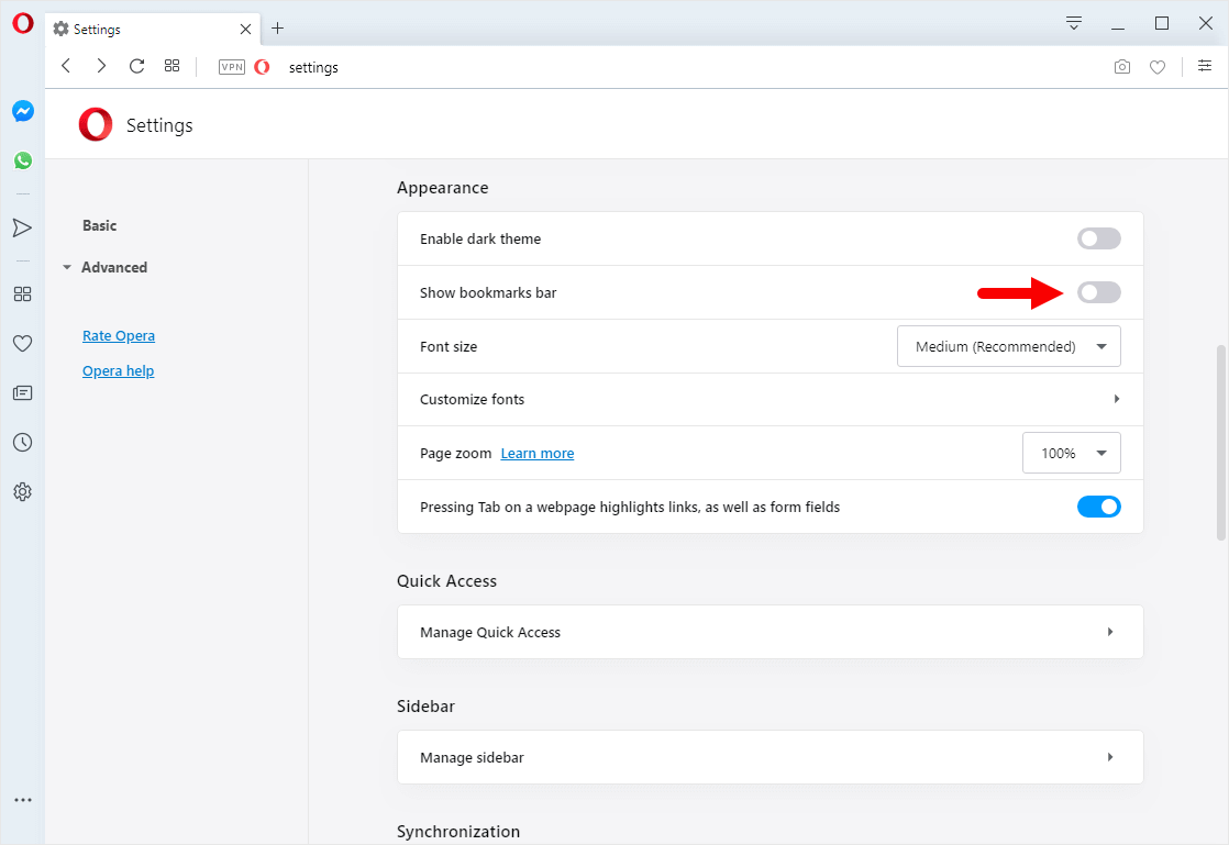 opera show bookmark bar
