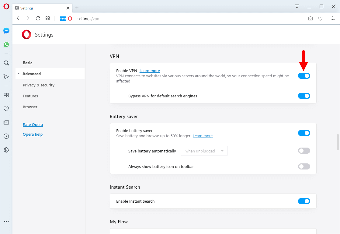 opera vpn disable