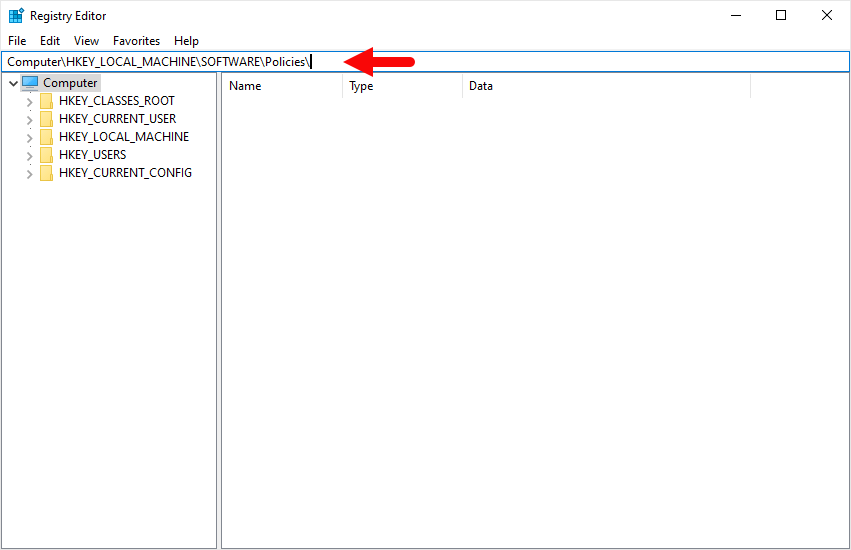 registry editor policies